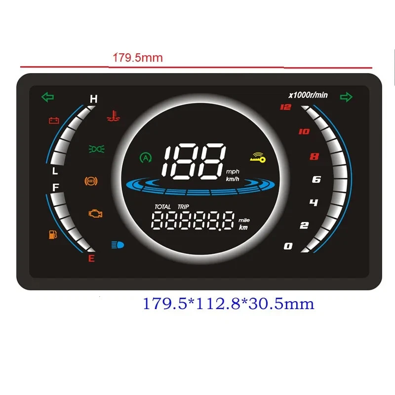 12V Universal Adjustable LED Digital RPM Dashboard With Temperature Gear 199km/h - Image 3 of 4
