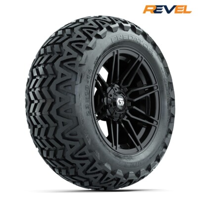 Set of 4, GTW 14'' Stealth Black Golf Cart Wheels on 23x10R14 Predator AT Tires