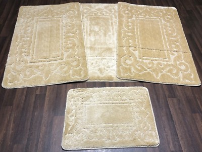 RÖMISCHE WASCHBARE ZIGEUNERMATTEN 4-TEILIGES SET NEU ROMANY DESIGN HELLBEIGE ZIGEUNERTEPPICHE
