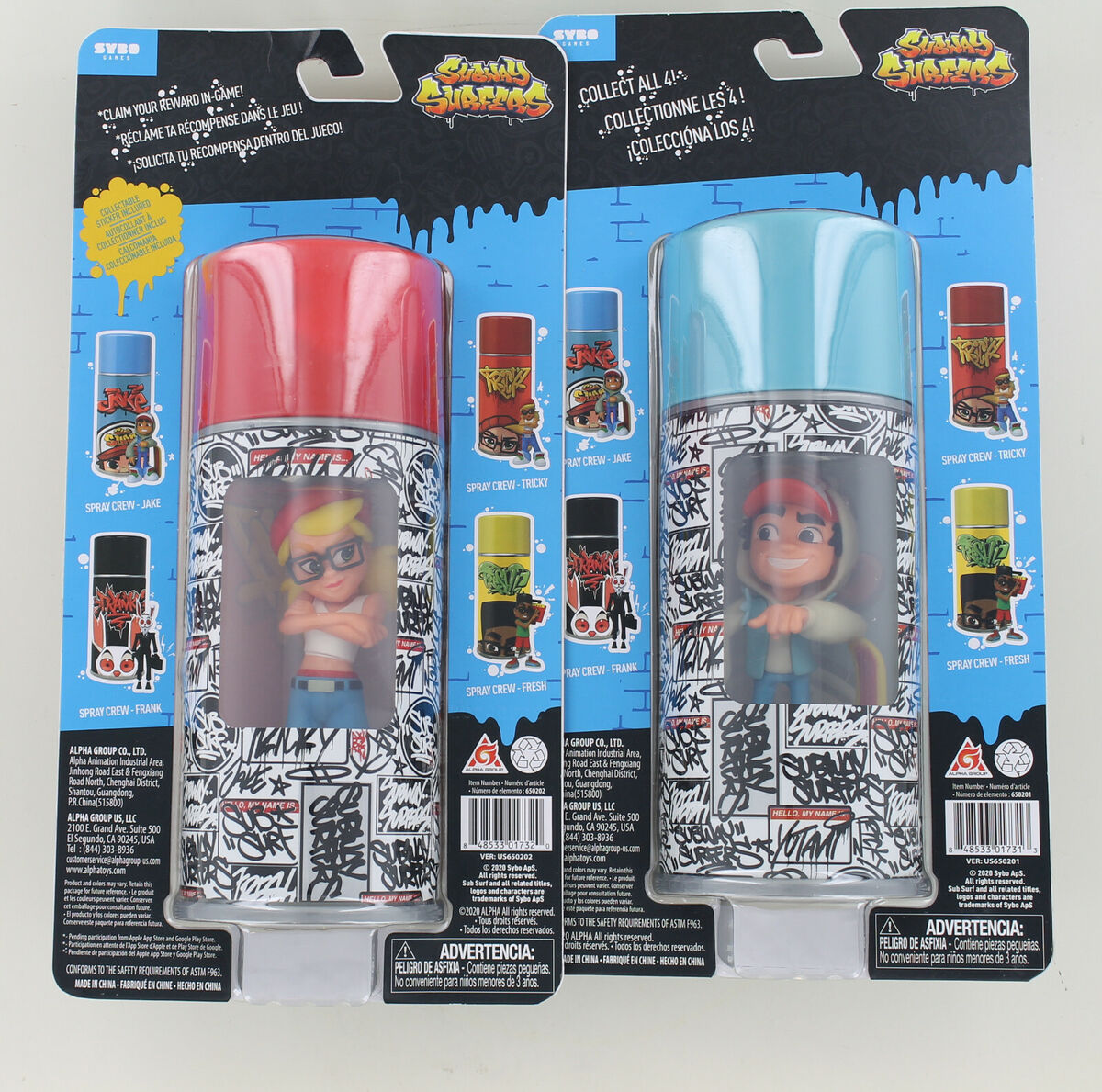 2 New Subway Surfers Spray Crew 4 Figures - Jake & Tricky Cans