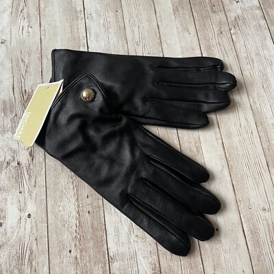 NEW WITH TAGS MICHAEL KORS BLACK LEATHER GLOVES MEDIUM M