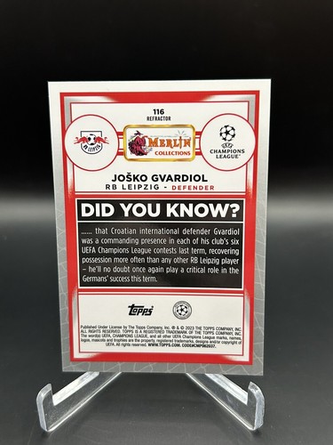 Josko Gvardiol 2022-23 Topps Merlin Chrome UEFA #116 Chrome Refractor RB Leipzig - Picture 2 of 2