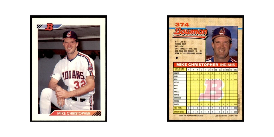 1992 Bowman Mike Christopher Baseball Cards #374 - Image 3 of 3