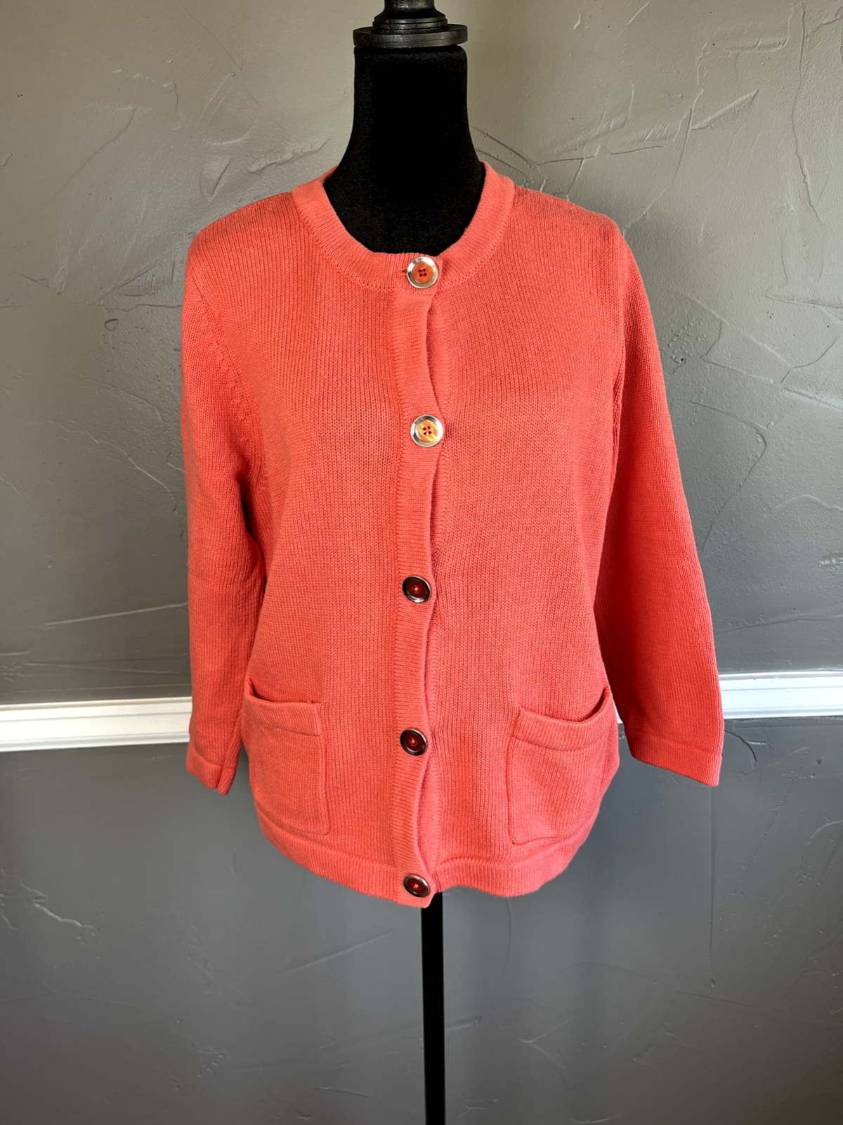 Jeanne Pierre Women's Size L Peach Button - Up Sweater