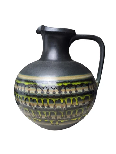 Vintage Haeger Pitcher Vase~ Black with Green Dripped Glaze Design~MCM