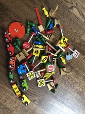 Lot Of Whistling Dixie Wooden Trains And Parts Brio Scenery Signs