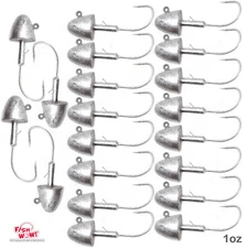 20pcs Fish WOW! 1oz Fishing Scampi Bullet Jig Head unpainted shad jigheads NEW