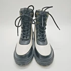 Ladies Ben De Lisi Black and White Leather Animal Print Hiking Boots - Size UK 6