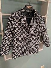 Rafaella Woman Size M Black White Button Down 3/4 Sleeve Blazer Lined Jacket