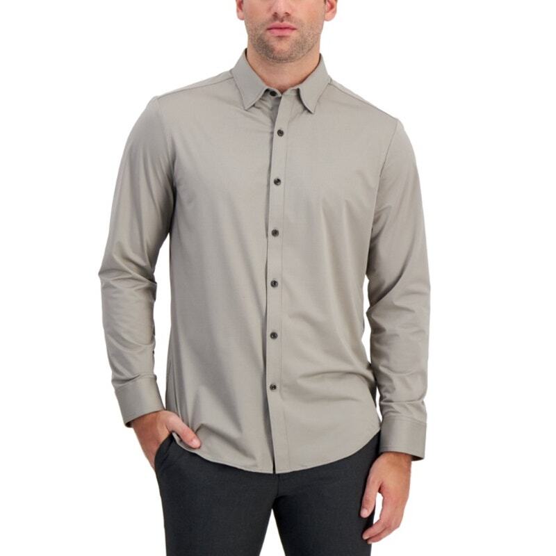 Camisa de rendimiento de manga larga Alfani gris jersey hilo Alfatech para hombre talla XXL