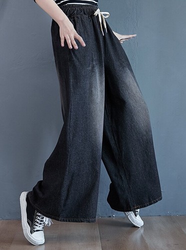 Women Casual Wide Leg Jeans High Waist Baggy Denim Long Pants Trousers Loose - Picture 7 of 11