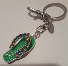 Hawaiian Flip Flop keychain green multicolor diamond sparkles Hawaii aloha tag