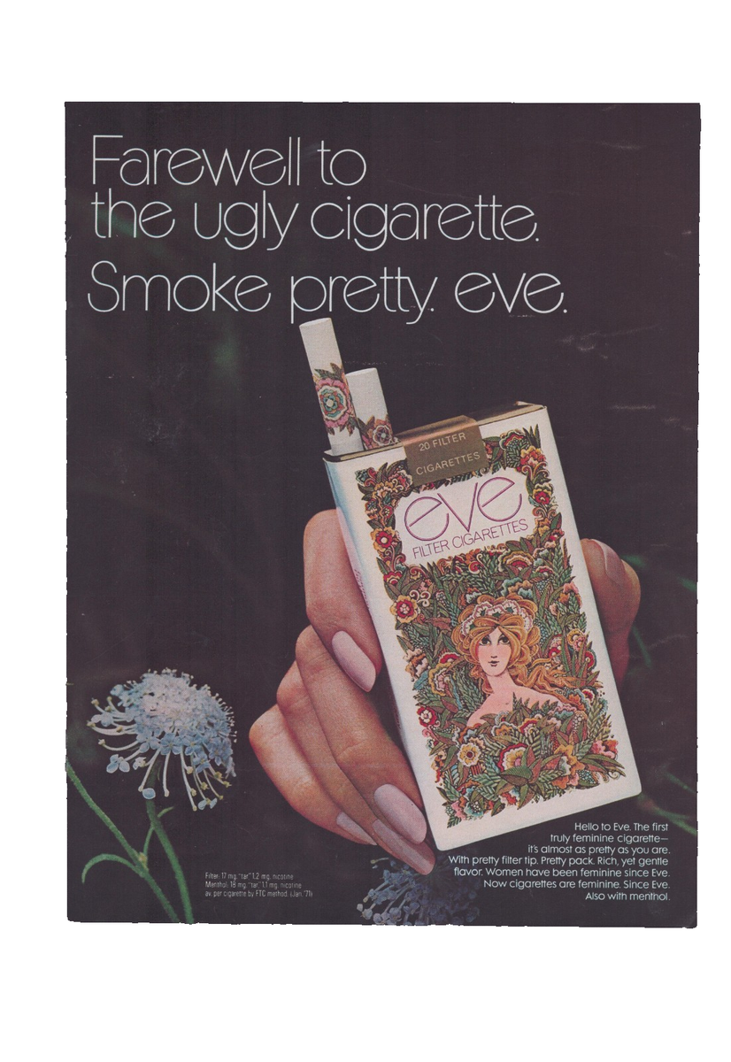 1971 Print Ad Eve Filter Cigarettes Farewell to the Ugly Cigarette Smoke  Pretty