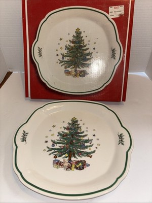 NIKKO Japan happy holidays 10'' Square Serving Tray  Christmas Tree Unused