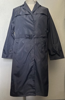 Damen 60er Jahre Blau Regen Mantel Trench Gürtel Vintage Mod European Nylon Kapuze 38