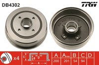 2X Bremstrommel TRW DB4302 FüR Opel X01 X04 Tigra Corsa Twintop F08 F68 W5L 16V