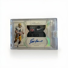2025 Panini Flawless Brett Favre 3/3 SHIELD/SWOOSH Laundry Tag. ONCard Blue Auto