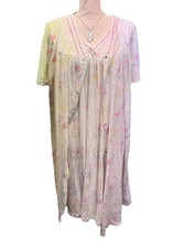 Fundamentals 2pc Set Nightgown  Robe sz M Cotton Blend White Floral SEARS VTG