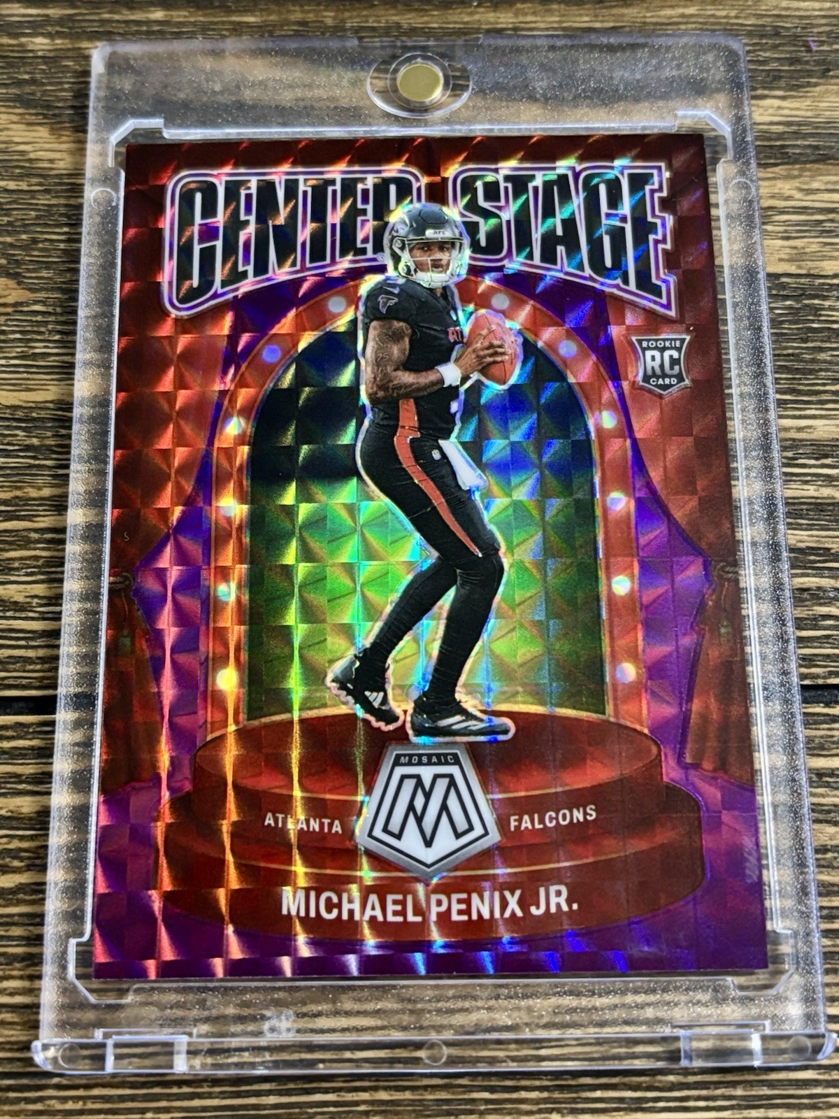 2024 Panini Mosaic Michael Penix Jr. Rookie Center Stage Purple Prizm /49 RC