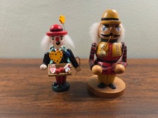 2 alte Räuchermännchen im erzgebirgischen Stil aus Holz (Clown & Mann)