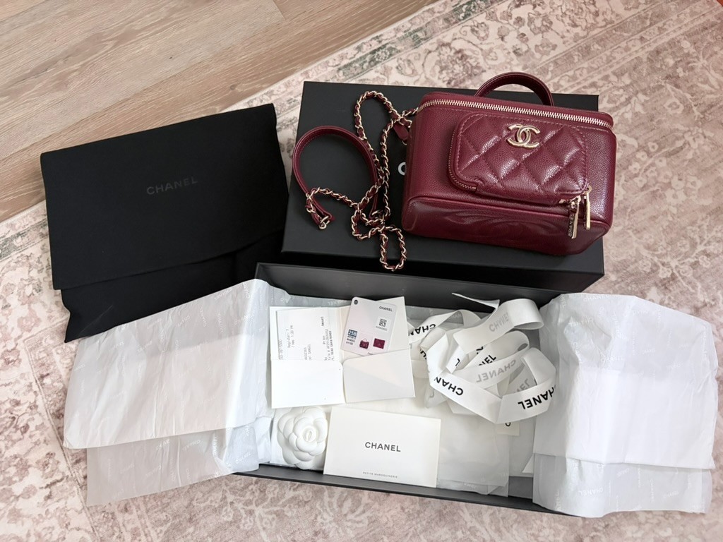 Chanel Business Top Handle Vanity Case Pocket with Chain Quilted