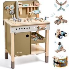 Kids Tool Set,Wooden Tools Bench with Apron Toddler Toy Workbench