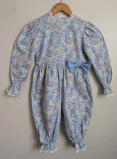 Vintage Handmade Girls Bubble Romper Cottagecore Floral Lace Bow Easter Toddler