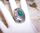Mexico Sterling Silver Green Onyx Adjustable Poison Ring - Greek Key Design — photo 5
