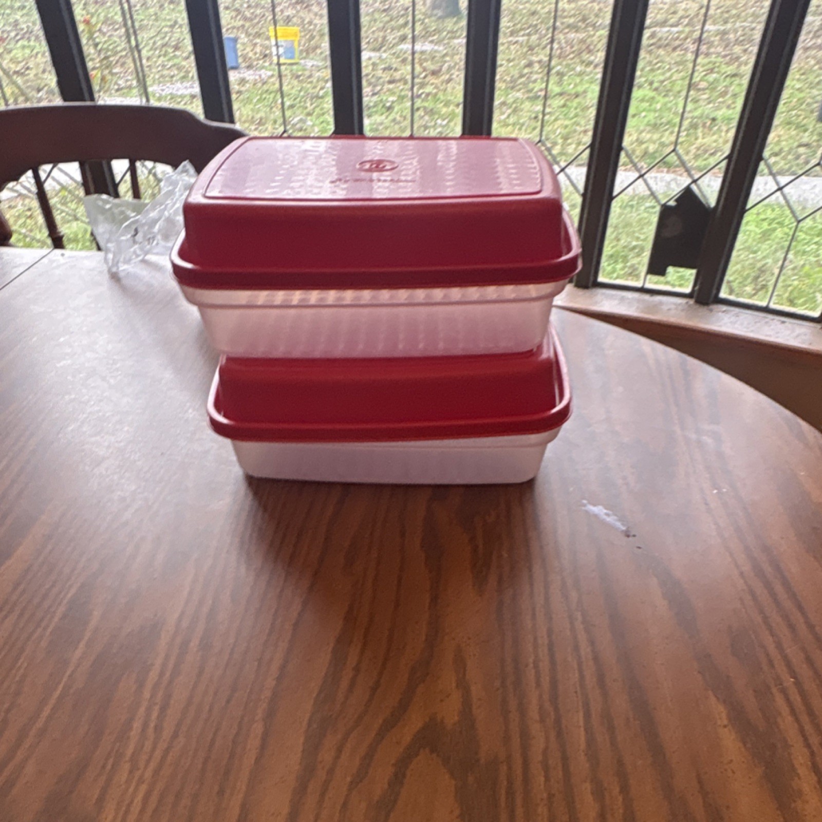 Tupperware 2-Piece Red & Clear Plastic Rectangular Storage Set Snap Lids
