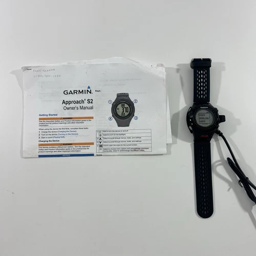 Black Garmin Approach S2 GPS Golf Watch w/ Cable | Tested - Working 