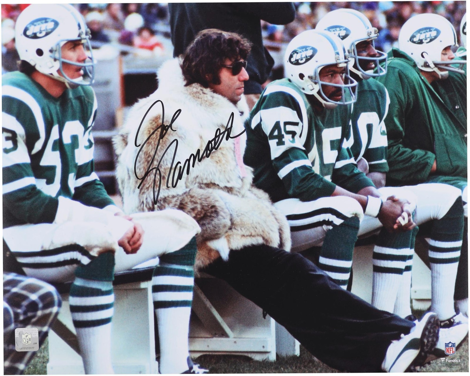 Joe Namath Autographed Signed New York Jets "16 x 20" Fur Coat Sideline Photograph 