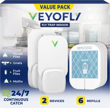 2 Device 6 Refills Fly Trap Indoor Gnat Bug Zapper Killer Light Plug In