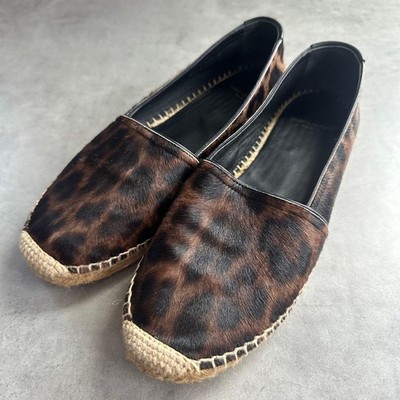 YSL Saint Laurent Women's Leopard Espadrilles Flat Shoes Harako Leather EU37 US7