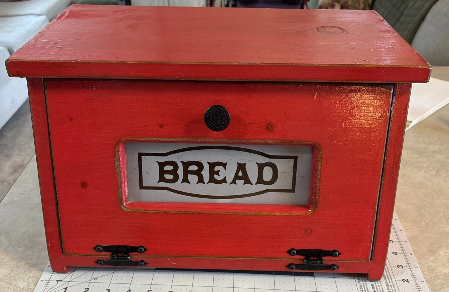 Vtg Retro Red Country Farmhouse Wooden Kitchen Counter Large Bread Storage Box