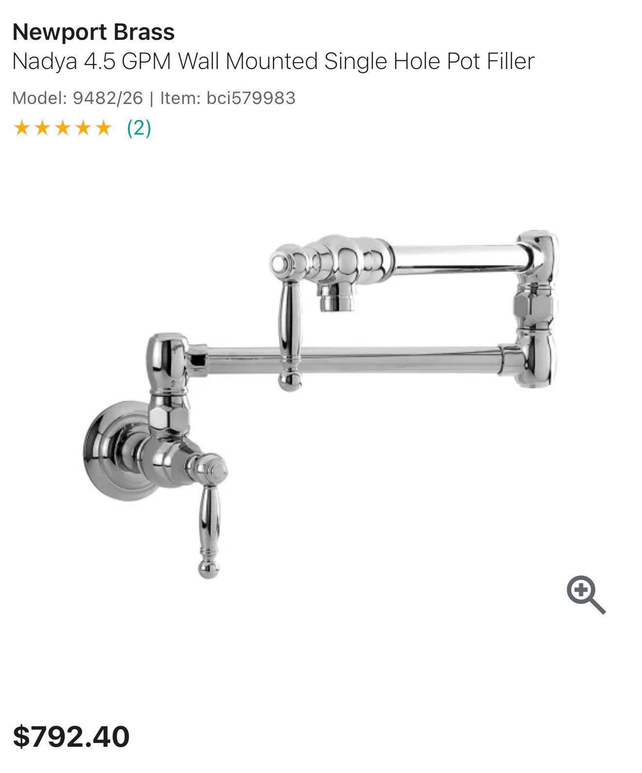 Newport Brass 9482/26 Chesterfield Pot Filler Faucet - Polished Chrome