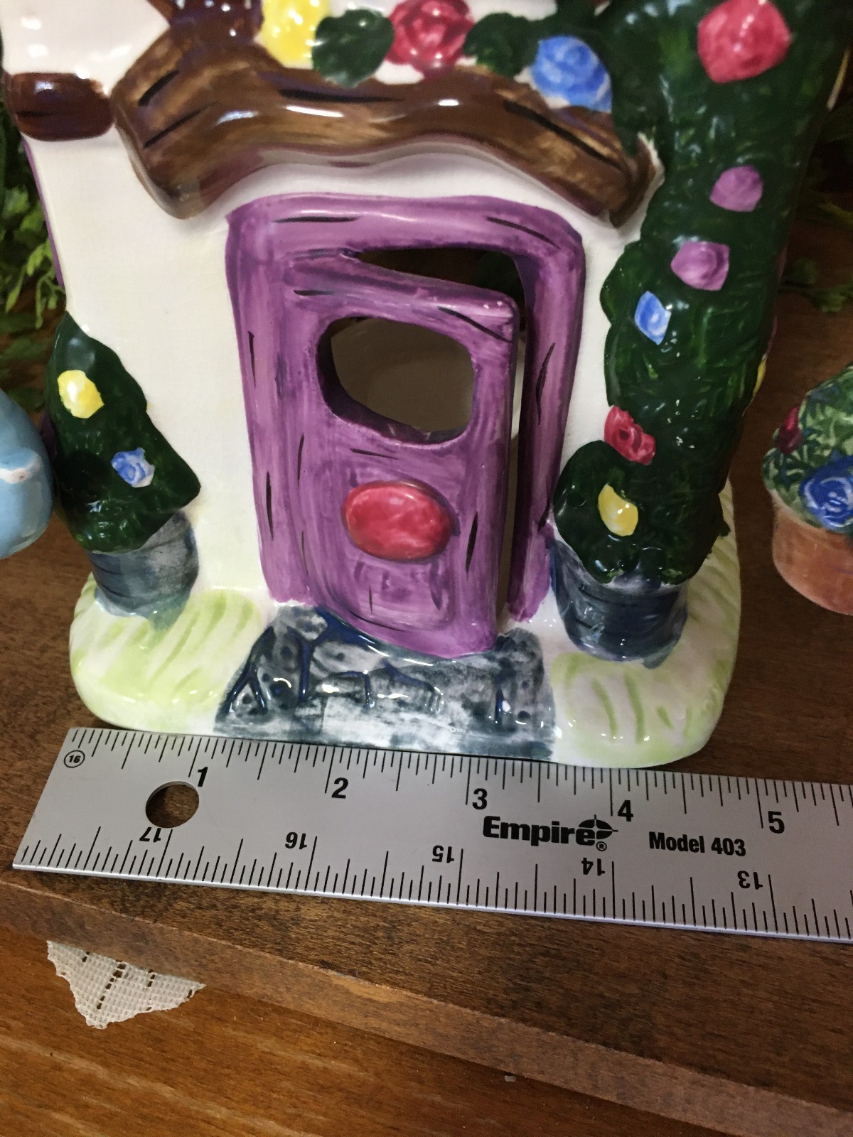 Imperfect Ceramic Cottage Tea Light Candle Holder Welcome Ornate 10.5" Tall Vtg.