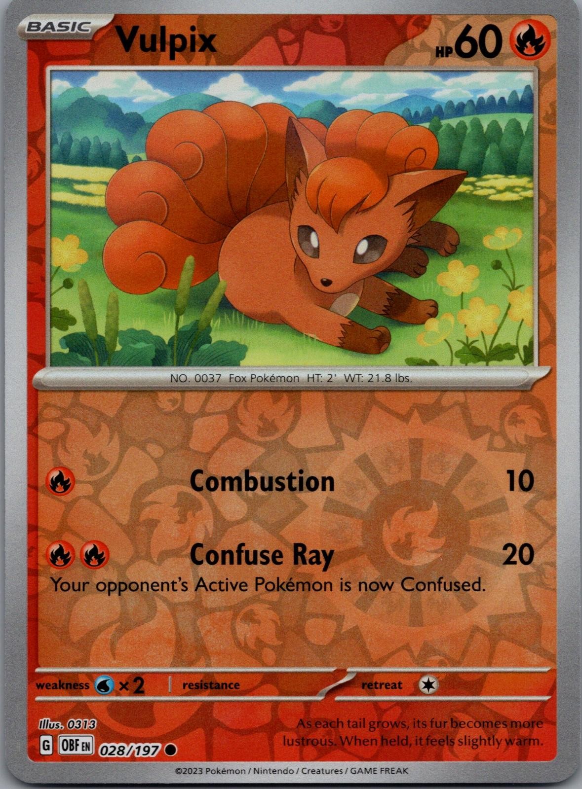 Vulpix 028/197 C Obsidian Flames Pokemon Reverse Holo Near Mint