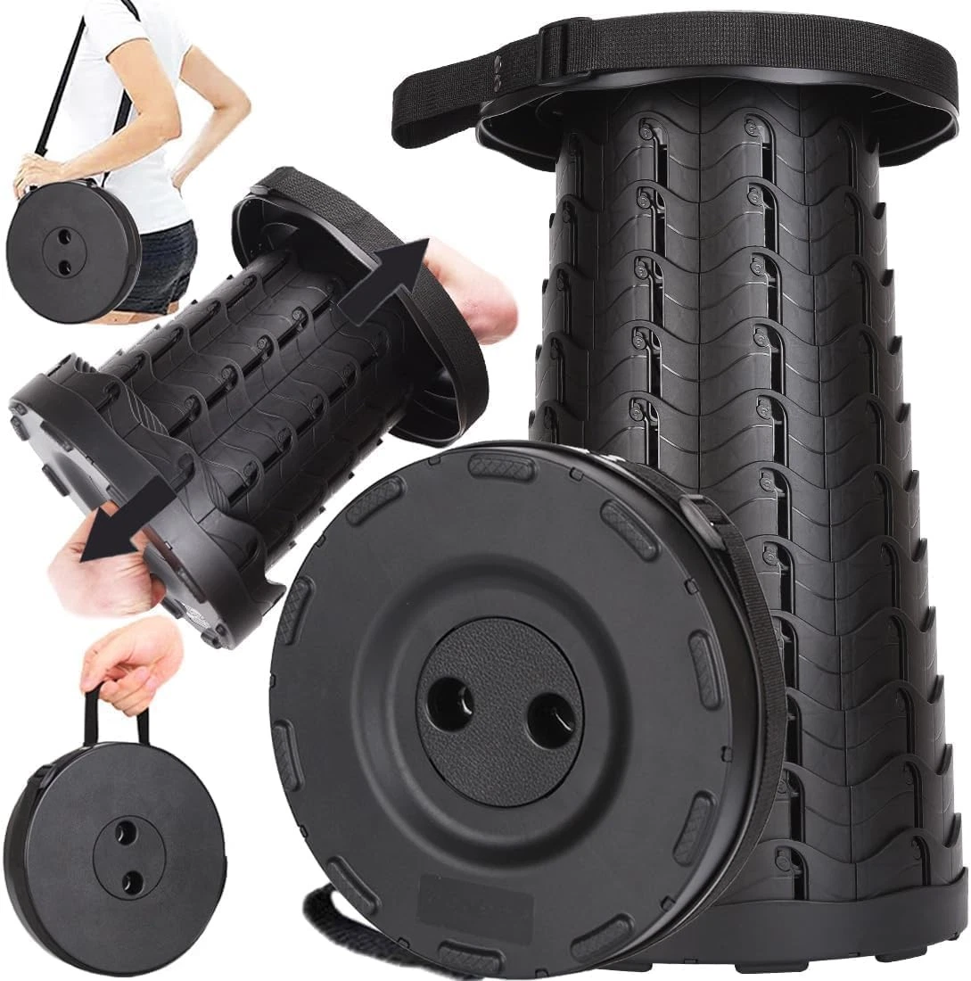 Black collapsible camping stool variation