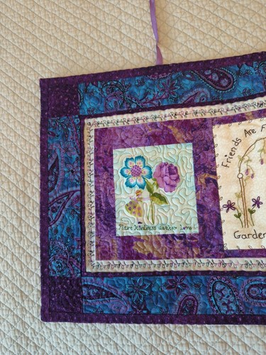 Handmade Quilted Fabric Art Wall Hanging Friends Are Flowers In Garden of Life - Picture 4 of 16