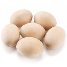 6Pcs Wooden Eggs Fake Wood Easter Unfinished Eggs to Paint for Crafts Home Decor