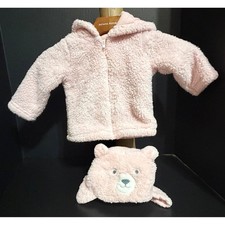 Carters Pink Sherpa Soft Fleece Zip Hoodie and Bear Hat Set 6-9M