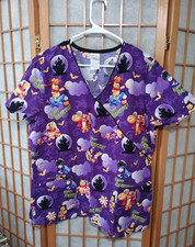 Disney Pooh Tigger Piglet Scrub Top L Purple Halloween Happy Haunting