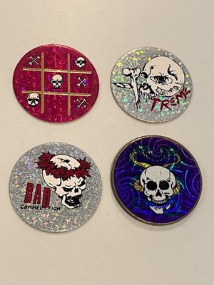 Vintage Pogs Lot * KC Mega Caps * Skull Pink Foil 3 Pogs And Vtg Metal Slammer