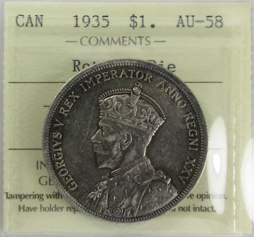 1935 Canada One Dollar - ICCS, AU-58 - Rotated Die