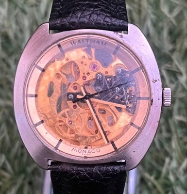 Waltham Monaco Skeleton Mechanical Watch Vintage Double-Sided Used