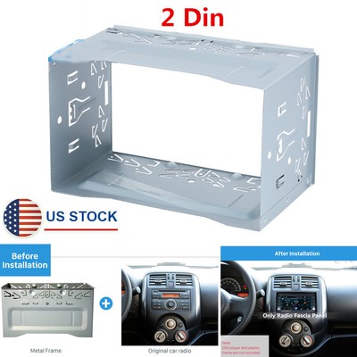 Silver Car Dash DVD Stereo Radio Fascia Panel Double 2 Din Frame Kit Metal Cage