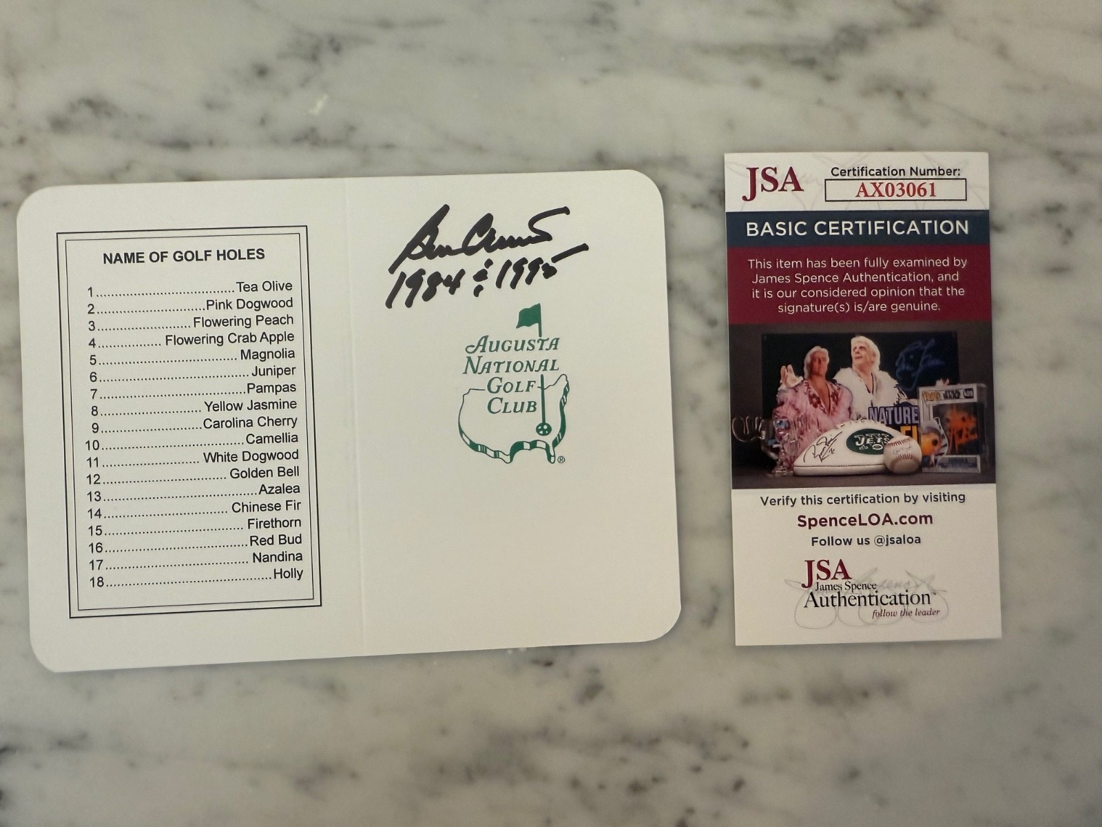 Ben Crenshaw Autographed Signed 2x Masters Champ Masters Golf Scorecard JSA COA 