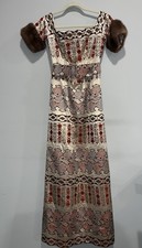 Iconic 1970s Oscar de La Renta Metallic Gold Silk Brocade Dress Gown Fur Cuff