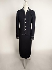 ST JOHN Evening Black Knit Embellished Skirt Suit Size 4