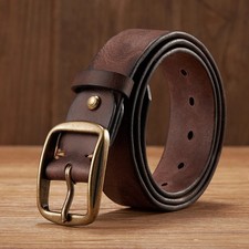 Genuine Leather Belt Cowhide Metal Pin Buckle Casual Jeans Waist Men Belts